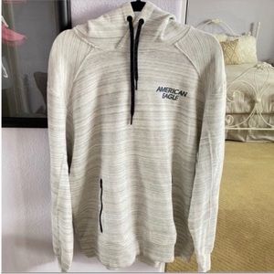 Mens American Eagle Active Gray and White Hoodie Sweatshirt Size Large